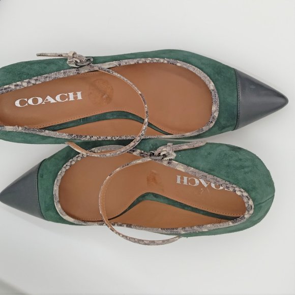 COPY - COACH Smith Mary Jane Green Suede Upper He… - Picture 2 of 7
